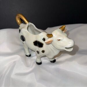 Rare Vintage Porcelain Cow Creamer Hand‎ Painted Gold Accents Cow Lovers Gift